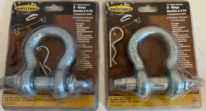 Set of 2 Zinc Plated Quick Release D-Ring Shackles for Universal Use (3/4 In, 4.5 Tons)