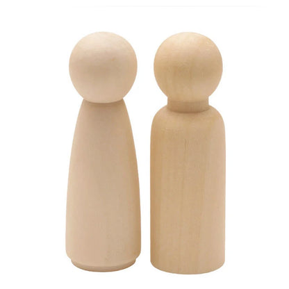 Set of 2 Wooden Peg Doll Figures for Kids DIY Painting 90mm