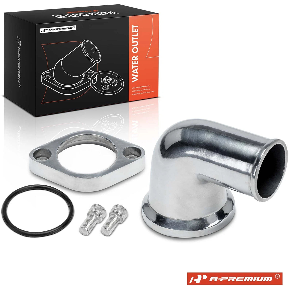 90° 360 Swivel Polished Aluminium Water Neck w/ O-Ring for Chevy V8 (4933, 8456)