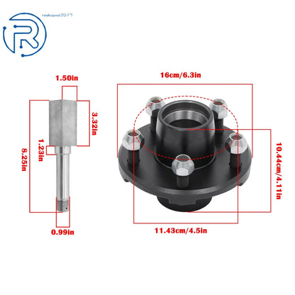 5 Bolt on 4.5" Trailer Hub Assembly & 1-1/16" Spindle with Bearings