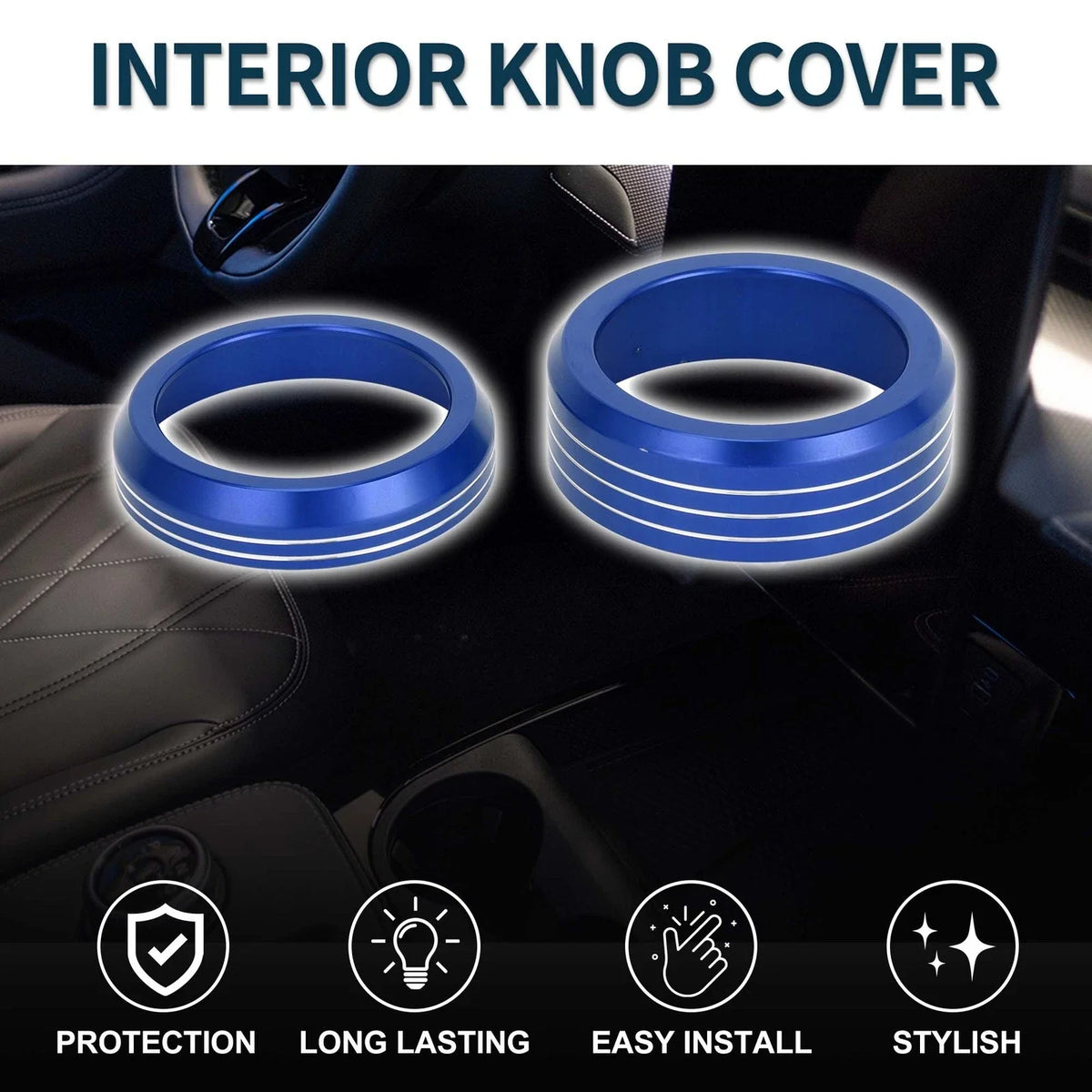2X Media Volume Gear Shift Switch Knob Cover Ring for Ford Mach-E (2021–2024) Blue