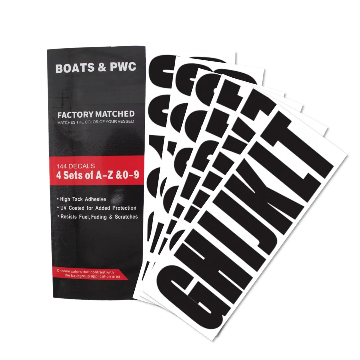 Set of 4 Black Decals Stickers for Boat Registration A-Z & 0-9