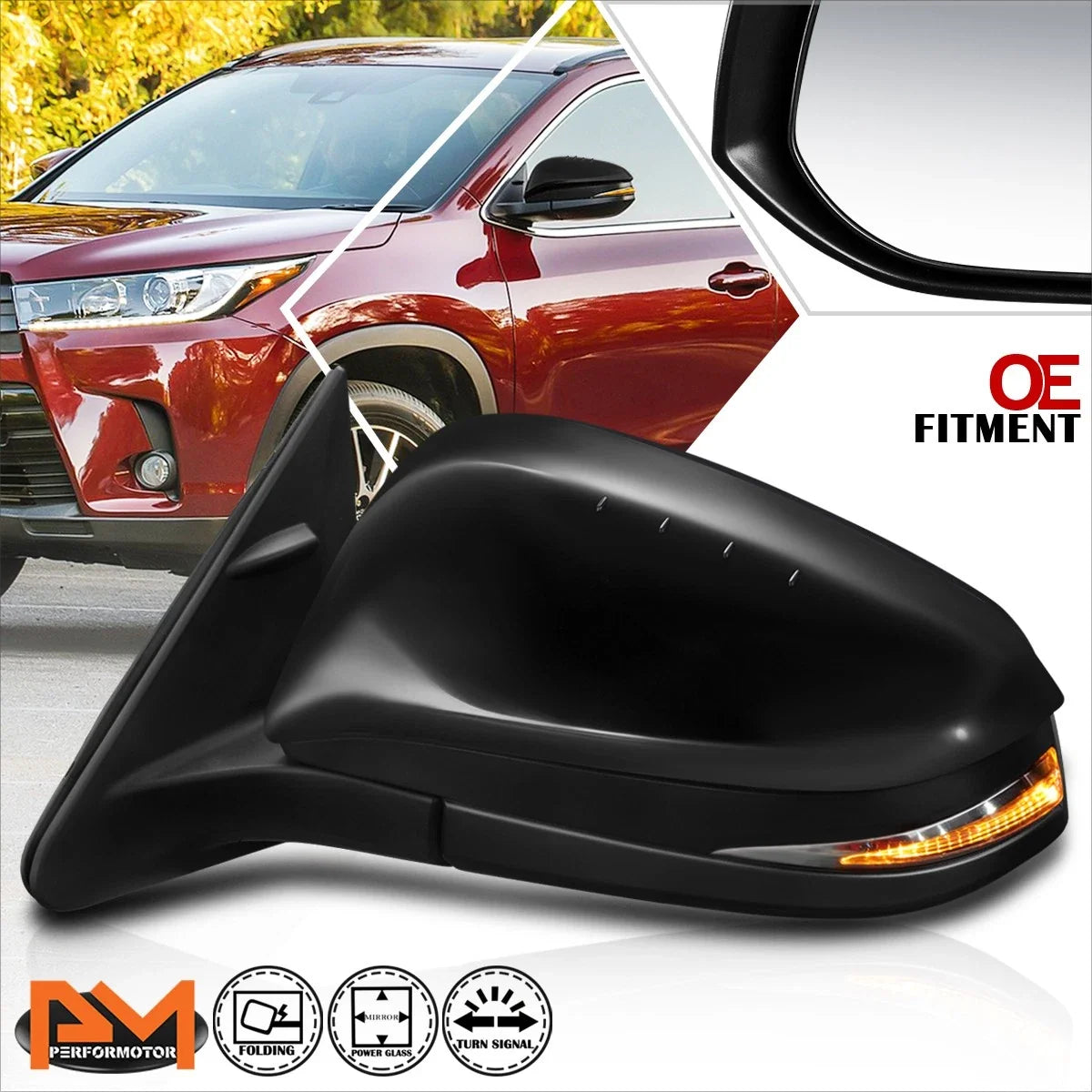 OE Style Powered Turn Signal Side Mirror Replacement for Highlander (2014–2017)