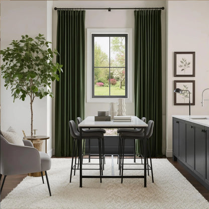 Pack of 2 Olive Green Velvet Blackout Curtains 52"W x 84"L