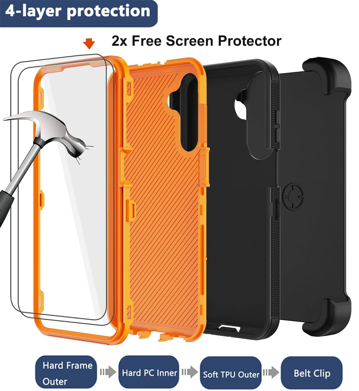 2X RubCase for Samsung Galaxy A16 5G (2023) - Orange with Belt Clip Holster