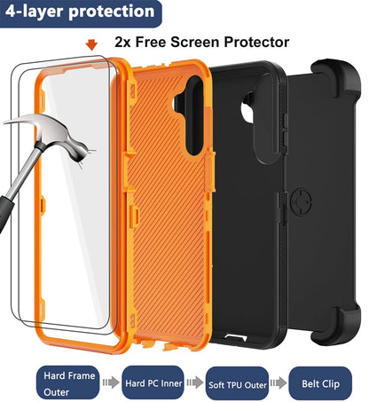 2X RubCase for Samsung Galaxy A16 5G (2023) - Orange with Belt Clip Holster