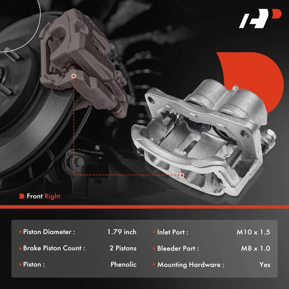 Front Right Brake Caliper w/ Bracket for Ford Edge (2007–2009) 7T4Z2B120D, 7T4Z2B292B, 18-B5027