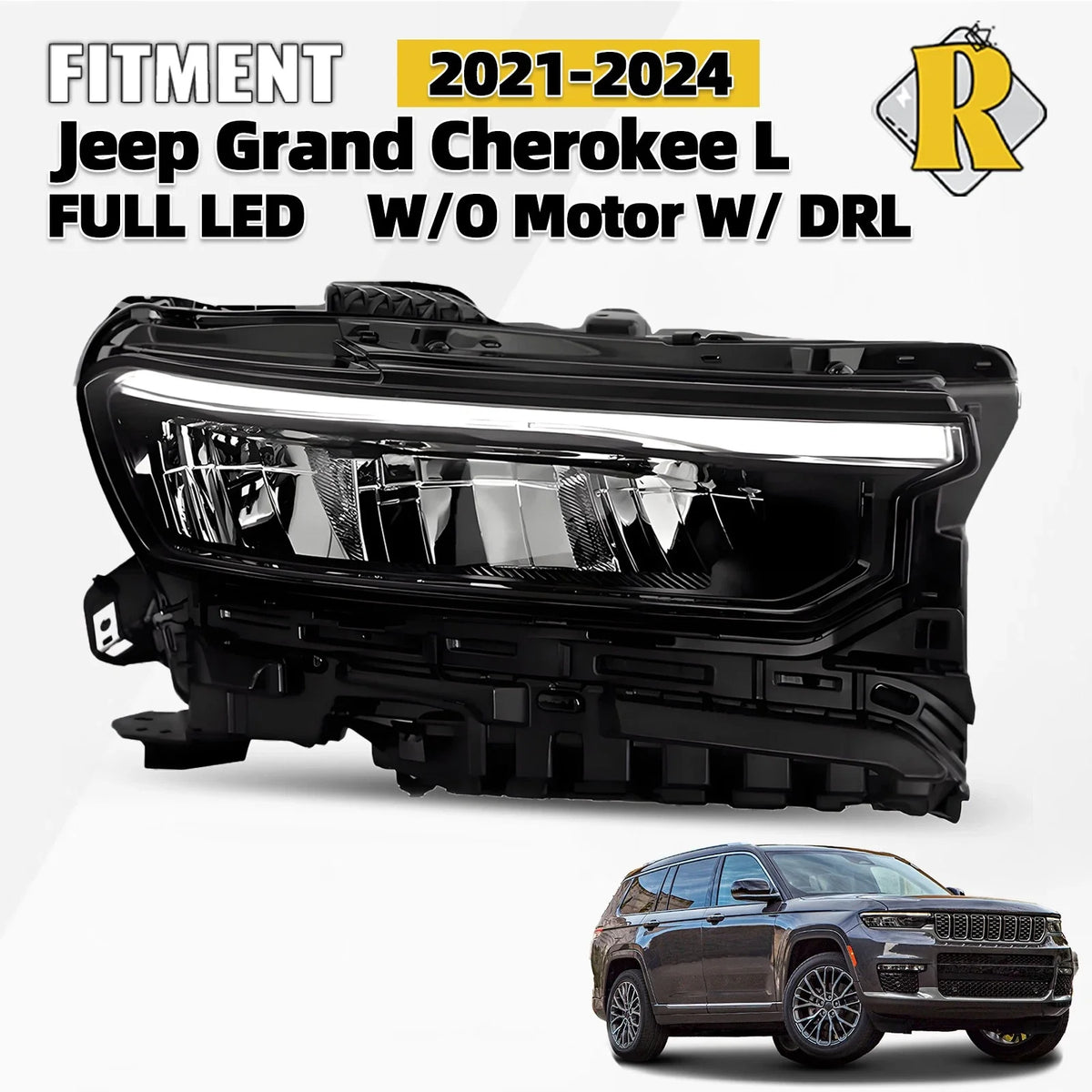 Full LED Headlight for Jeep Grand Cherokee L (2021–2024) Right w/ DRL