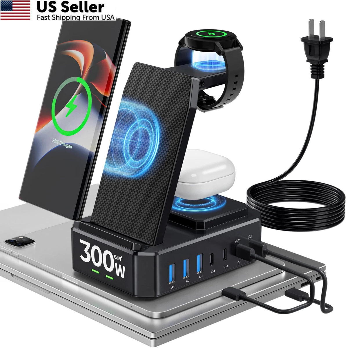 Wireless Charger for Samsung (2010–2023) 300W 10 in 1, 5 Feet, Black