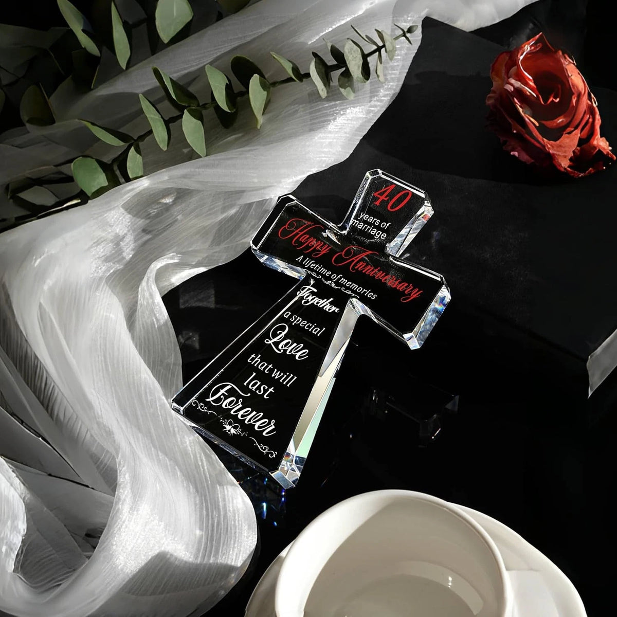 40th Wedding Anniversary Crystal Cross Gift for Couple (4x6 Inches)