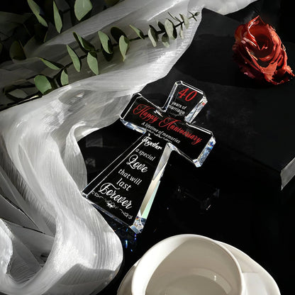 40th Wedding Anniversary Crystal Cross Gift for Couple (4x6 Inches)