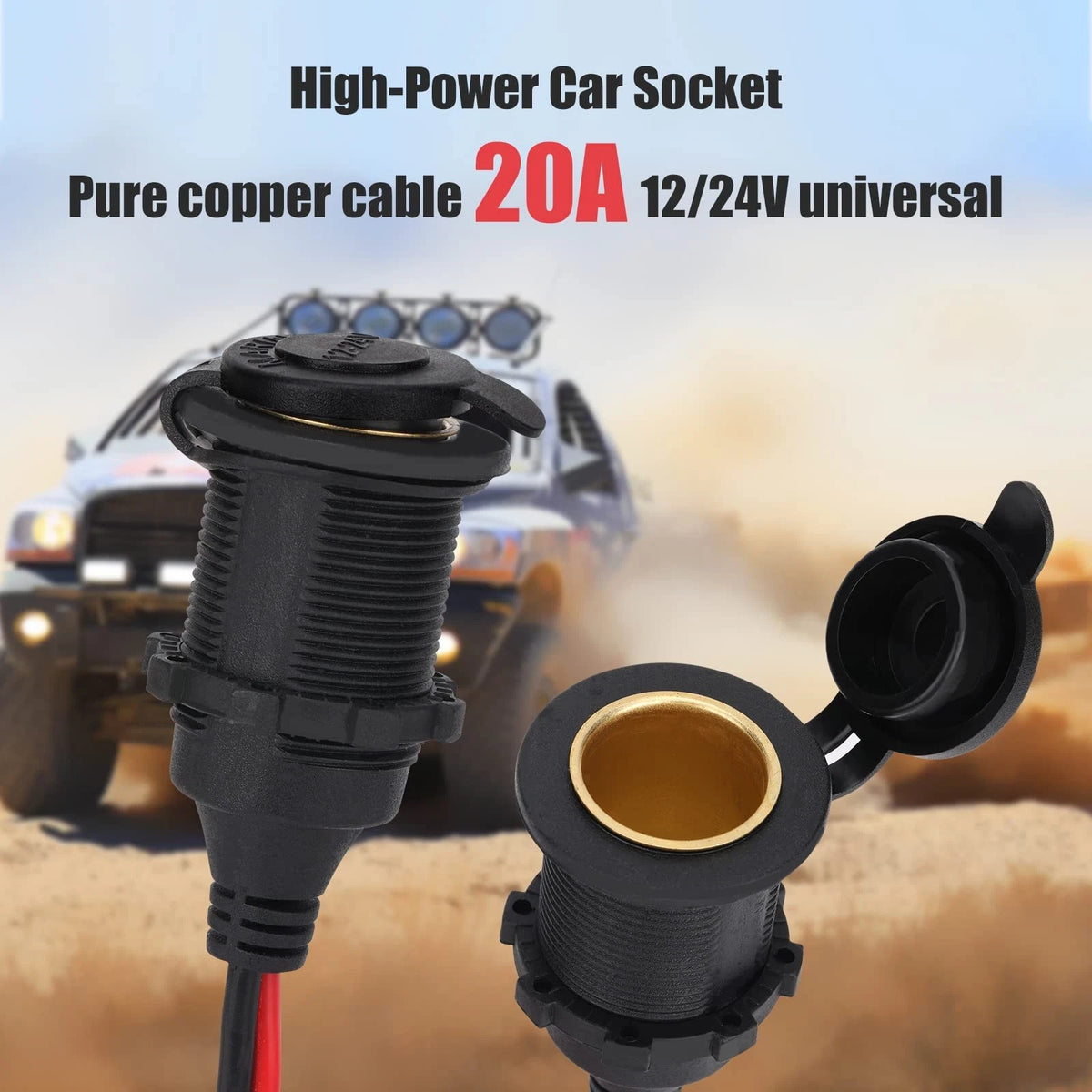 12 FT Fixed Thread Cigarette Lighter Socket Extension for 12V/24V Vehicles
