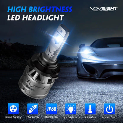 2X NOVSIGHT 9006 HB4 LED Headlight Bulbs 300% Brighter 6500K for