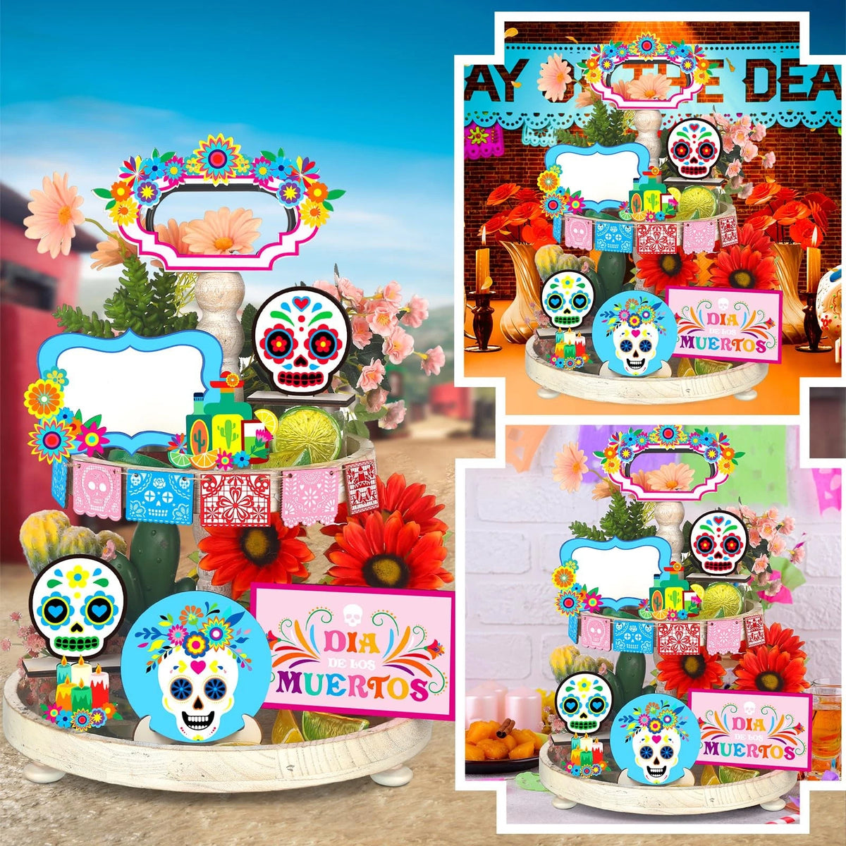 14 Pcs Day of The Dead Decor for Tiered Tray (Dia De Los Muertos)