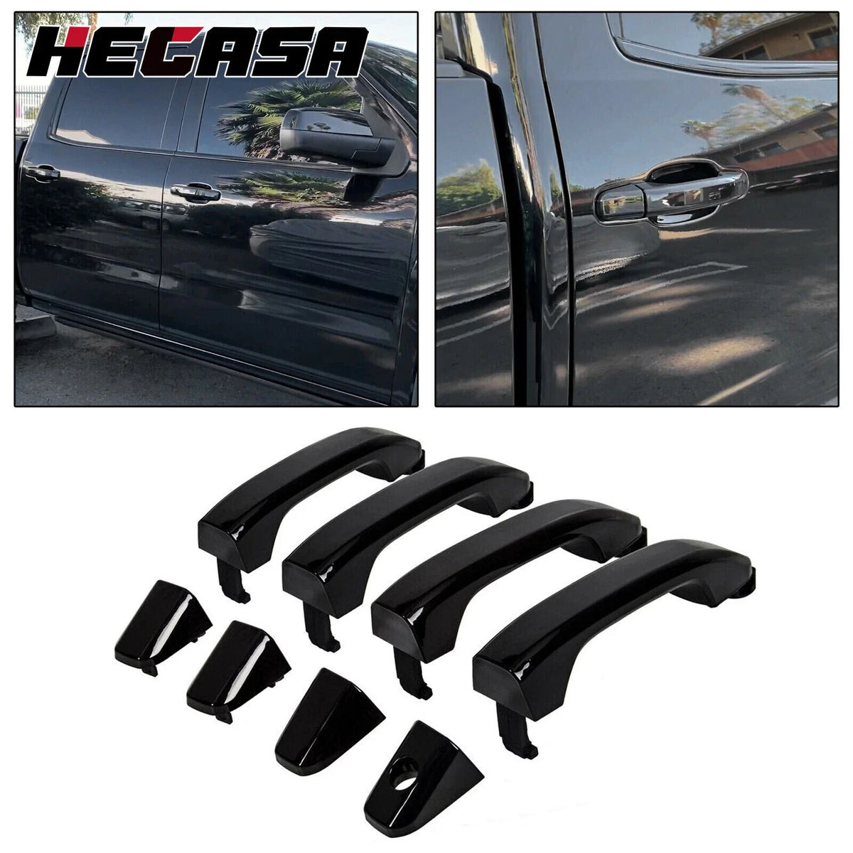 Set of 4 Gloss Black Painted Door Handles for Silverado Sierra (2014–2019)
