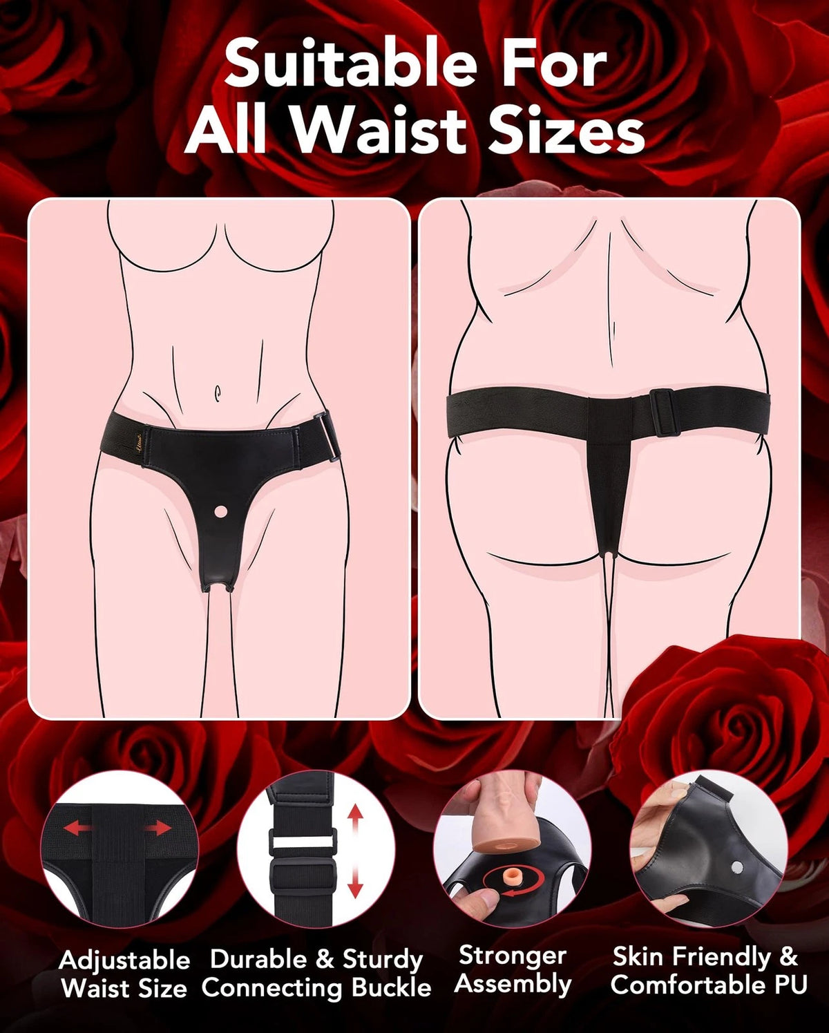 Set of 3 Adjustable Strap On Dildos - Flesh