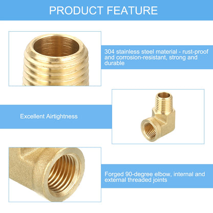 Set of 6 Brass 90 Degree Street Elbow Fittings 1/4" NPT Pipe Connector