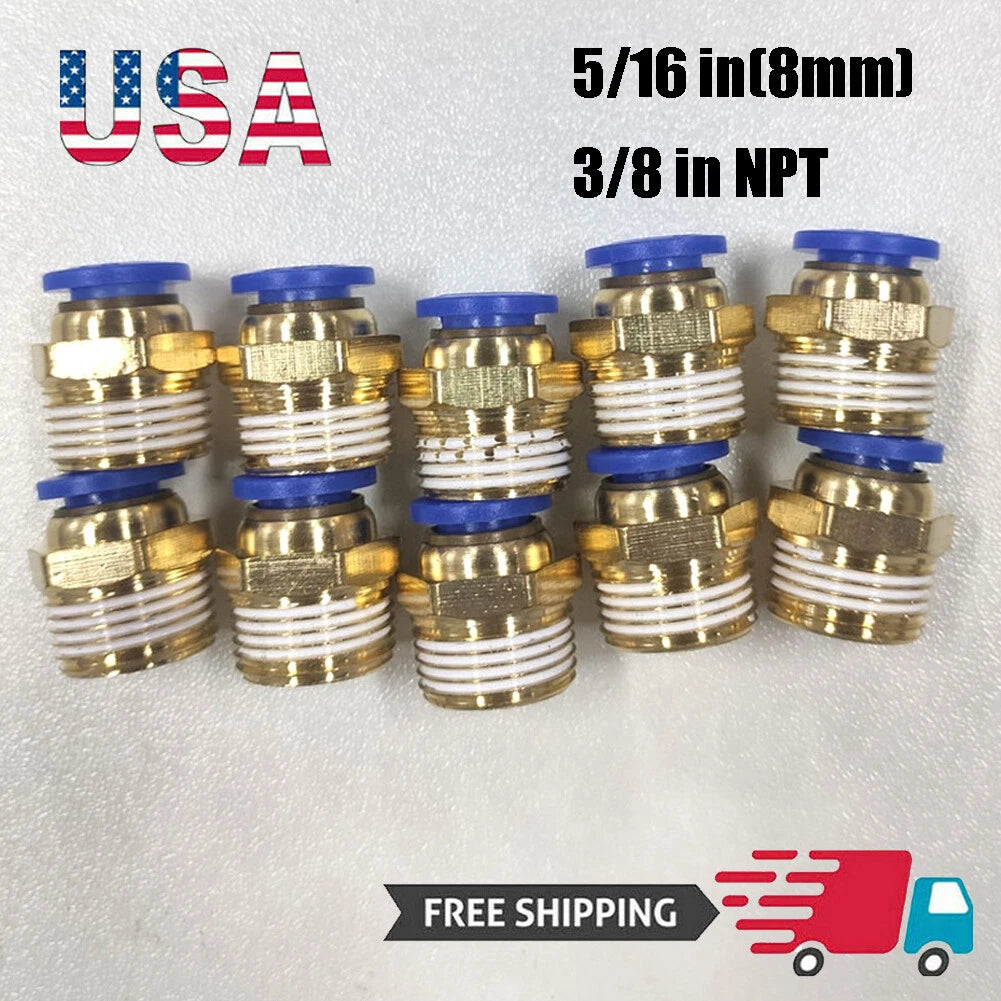 10 Male Straight Connector Tube OD 5/16" X NPT 3/8 PU Air Push In Fitting