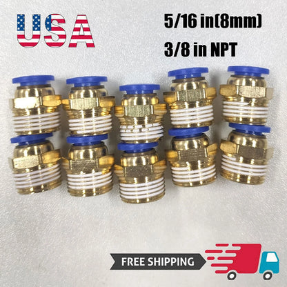 10 Male Straight Connector Tube OD 5/16" X NPT 3/8 PU Air Push In Fitting