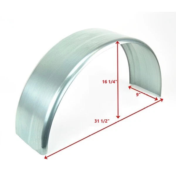 Set of 2 Galvanized Steel Single Axle Fenders for Boat Trailer (9" x 32" x 16")