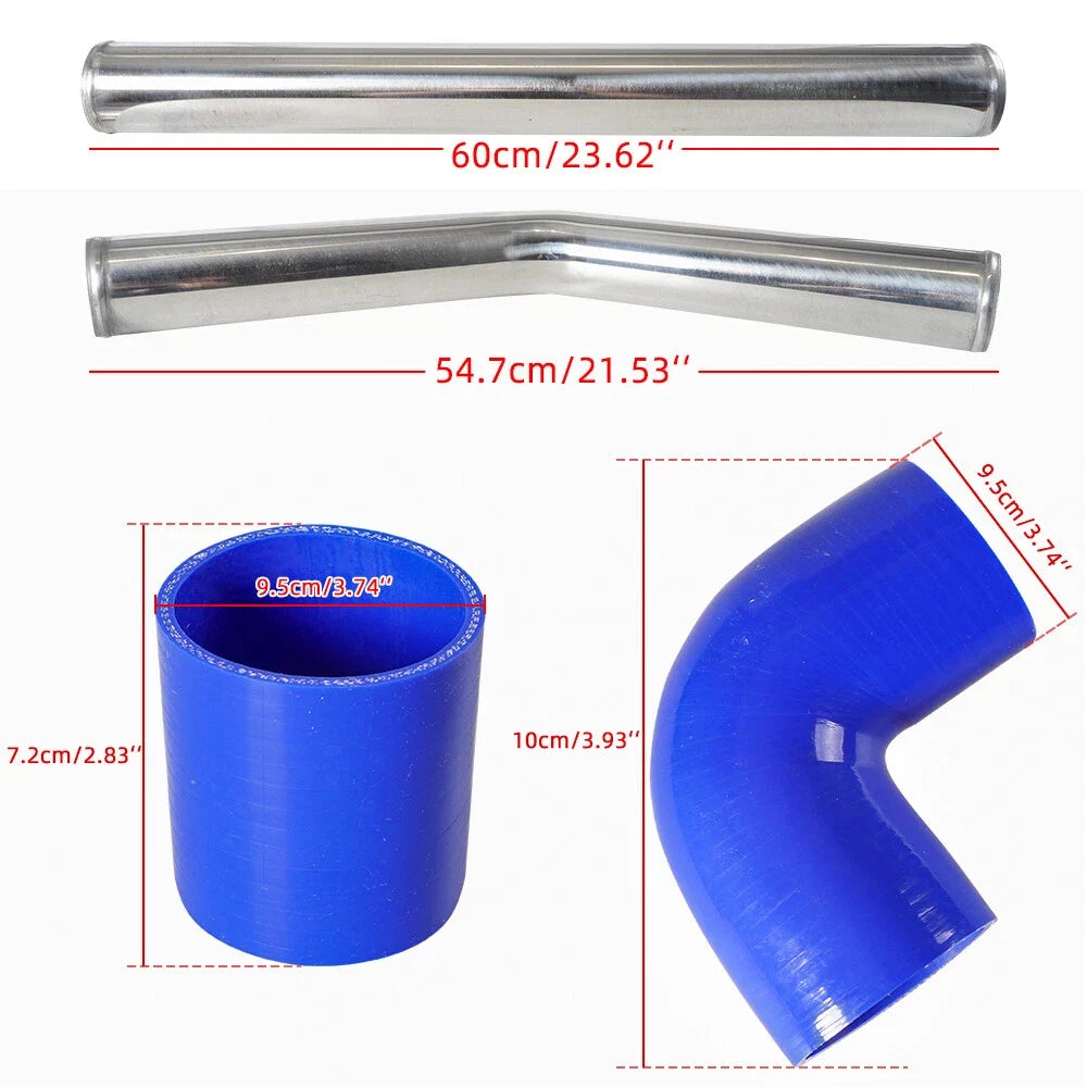 2.5" Universal Aluminum Turbo Intercooler Elbow Pipe Kit with Hose & Clamp