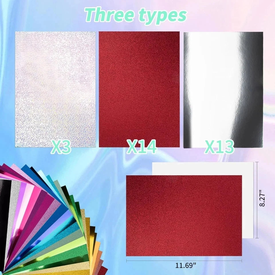 30 Pack Metallic Glitter Cardstock Paper Sheets 8" x 12"