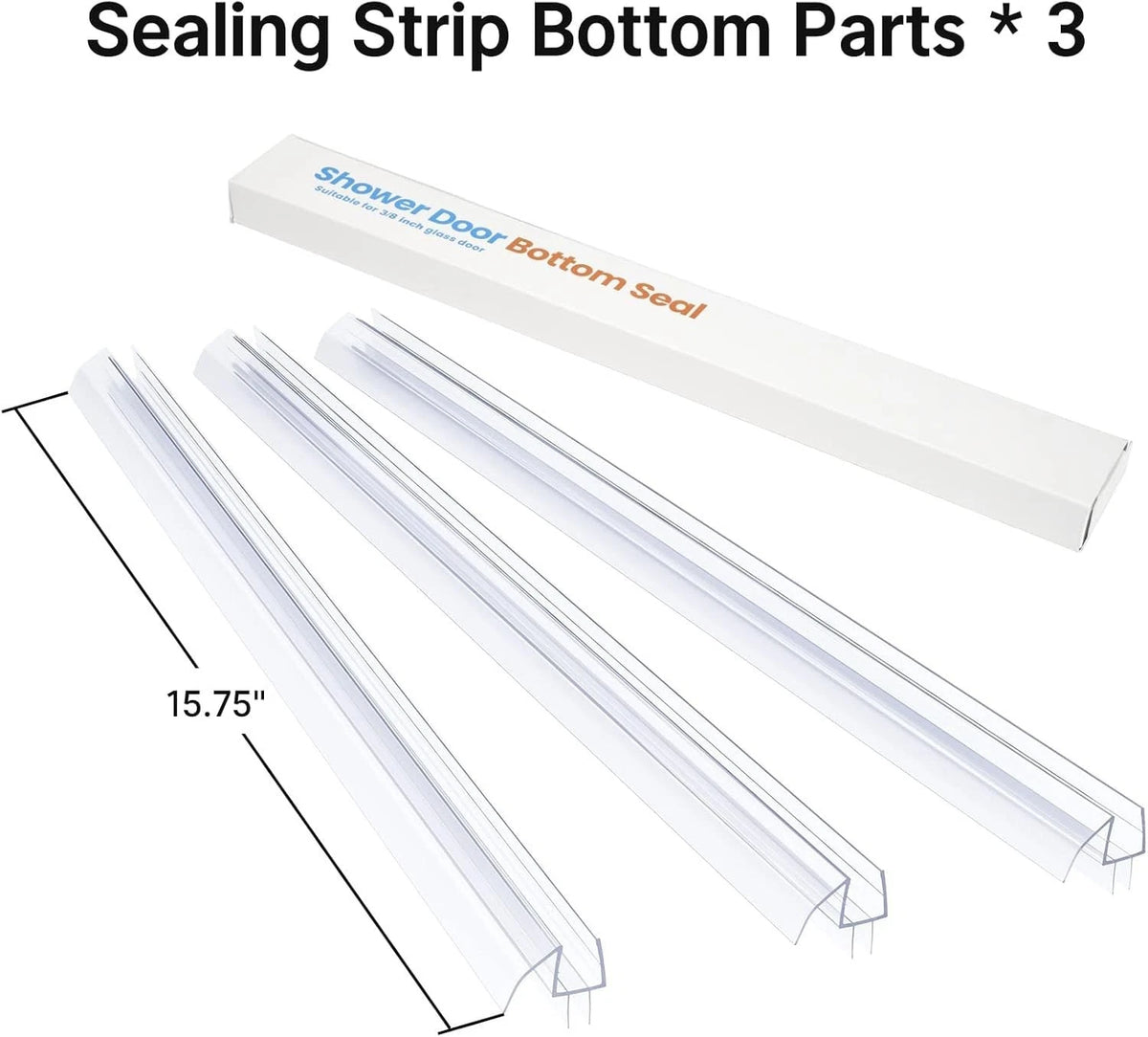 3X Shower Door Bottom Seal for 1/4 Inch Glass (15.75 Clear)