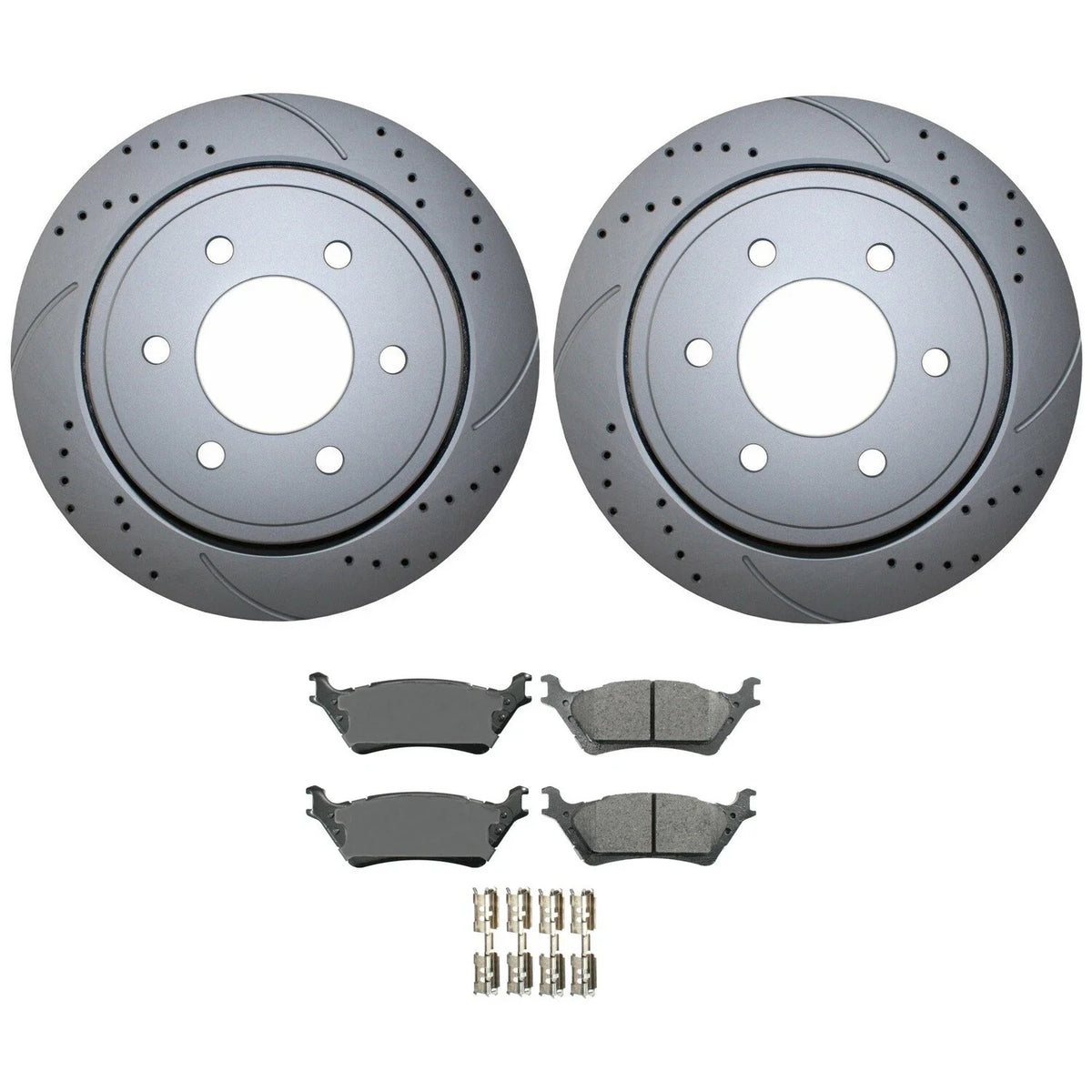 Rear Brake Kit 348mm Drilled Rotors & Akebono ProACT Pads for Ford F-150 (2015–2023)