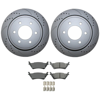 Rear Brake Kit 348mm Drilled Rotors & Akebono ProACT Pads for Ford F-150 (2015–2023)