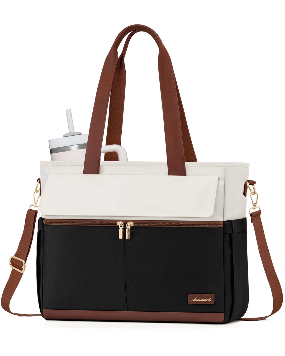 Laptop Tote Bag for Women 15.6in Work Briefcase Purse Black Brown