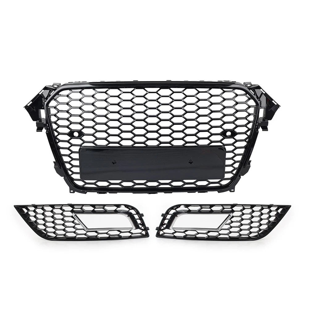 Front Hood Grille Fog Light Covers for Audi A4 (2013–2016) Honeycomb Style