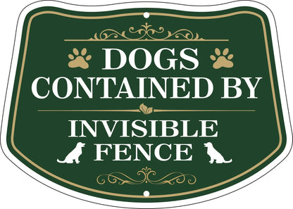 Pack of 2 Dogs Contained by Fence Signs - 10” x 7” Rust Free Aluminum