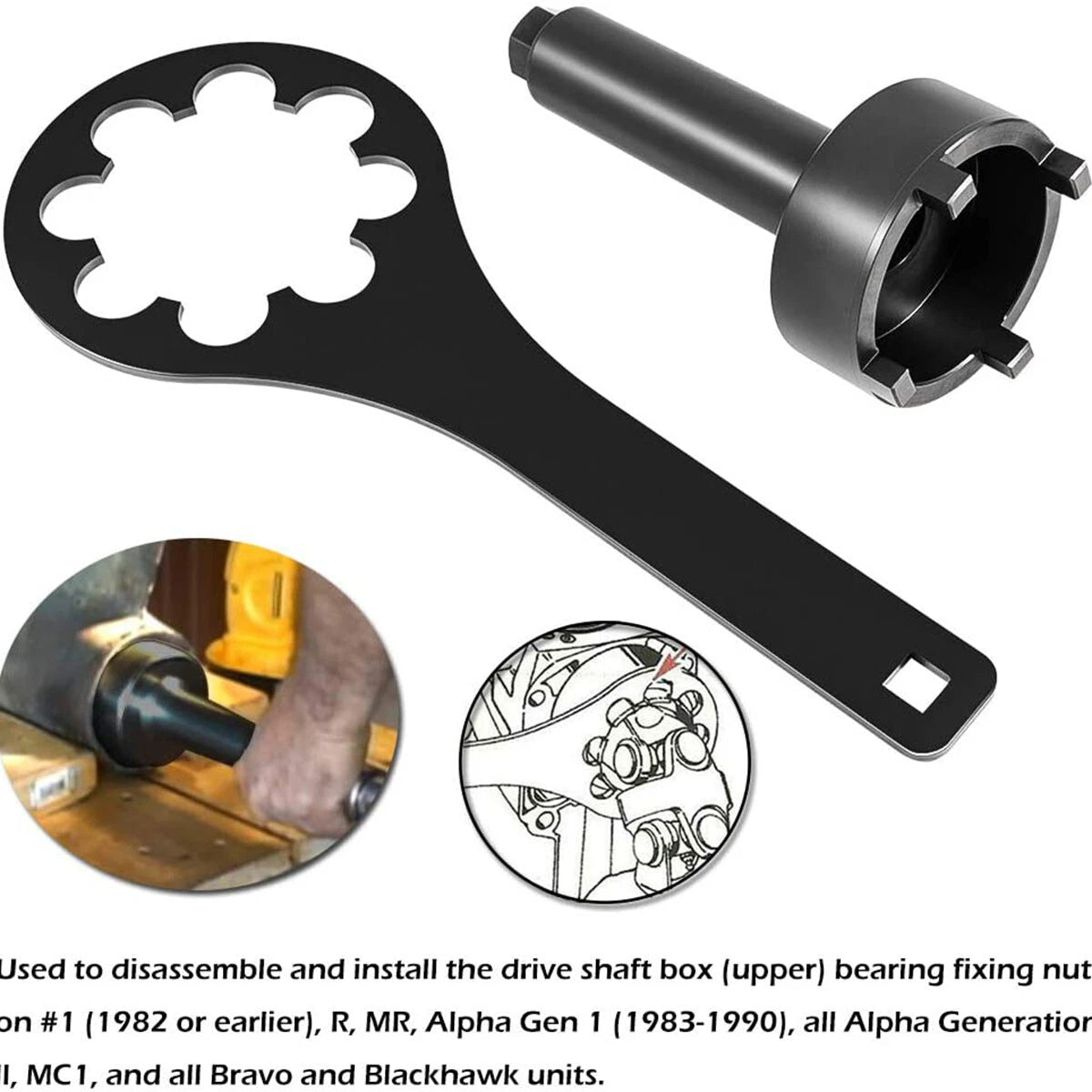 Bearing Carrier Nut & Spanner Wrench Tool Set for Mercruiser Alpha 1 Bravo