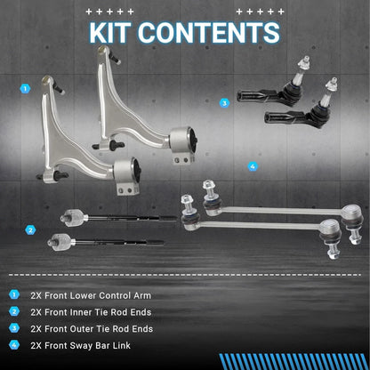 Set of 8 Control Arm Ball Joint Tie Rod Sway Bar Link for Cadillac SRX (2010–2016)