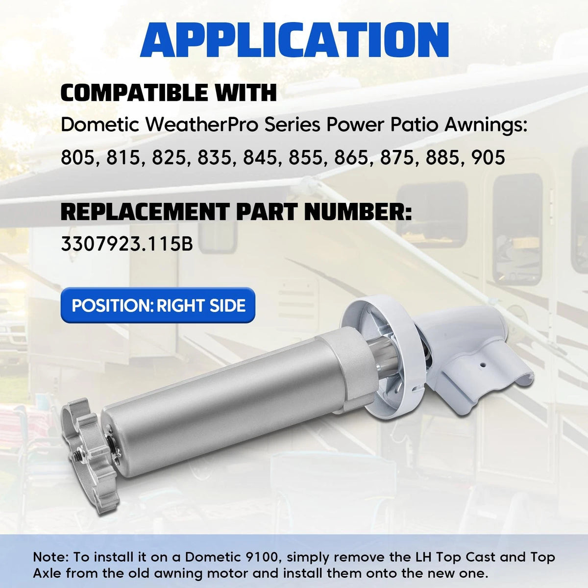 Awning Motor for Dometic WeatherPro Power Patio Awning RH White (3307923.115B)