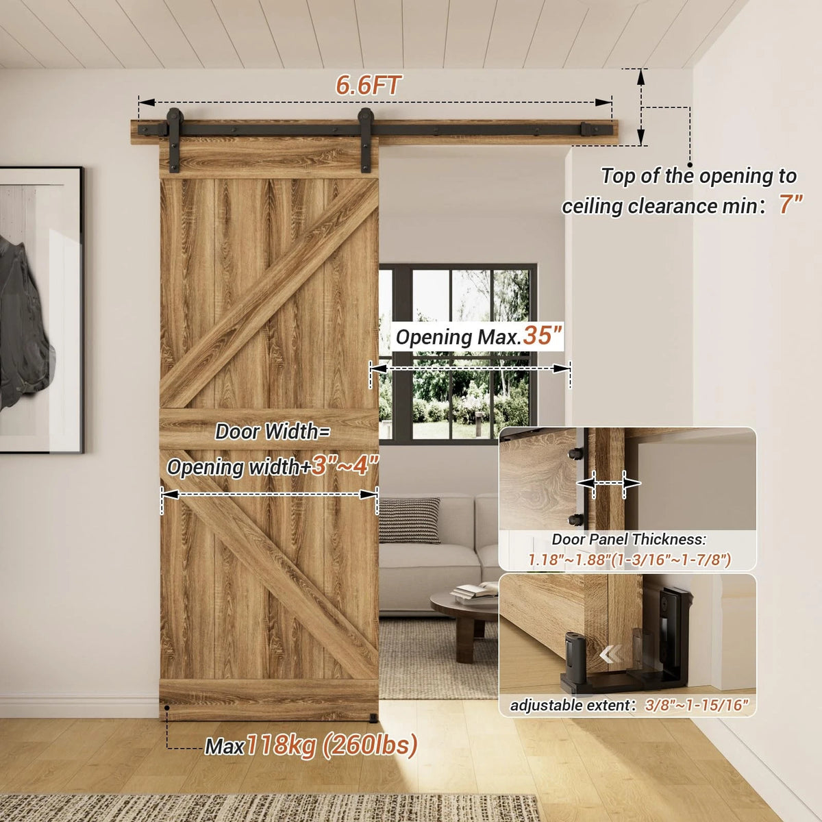 Sliding Barn Door Hardware Kit 79.2”/6.6FT, Black