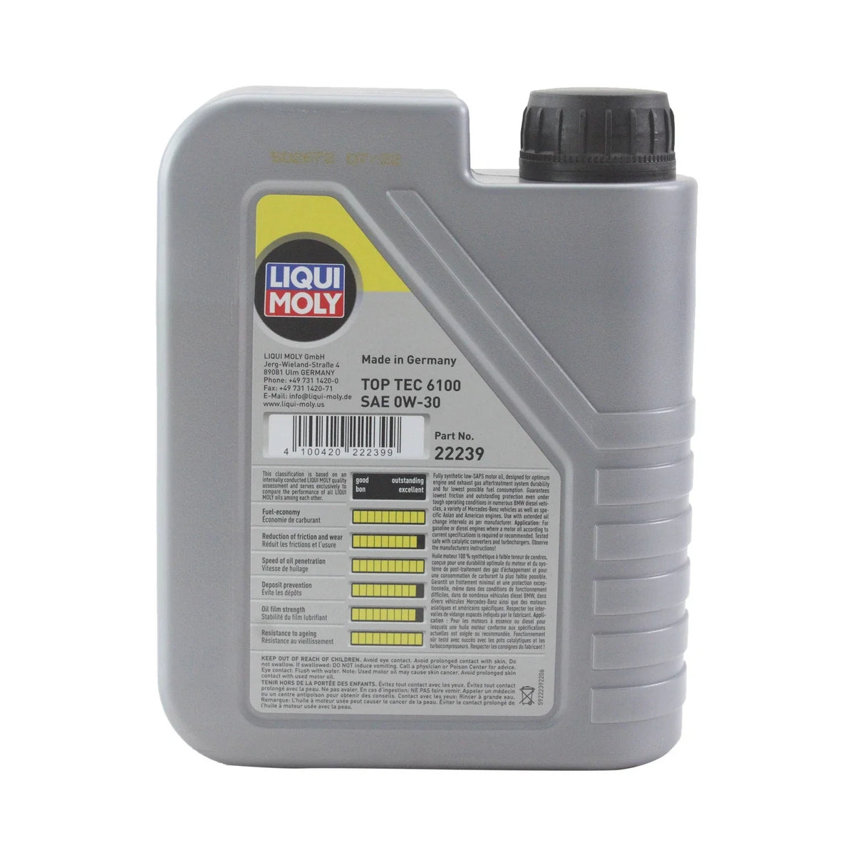 Set of 2 Liqui Moly Top Tec 6100 0W-30 Engine Motor Oil (2L)