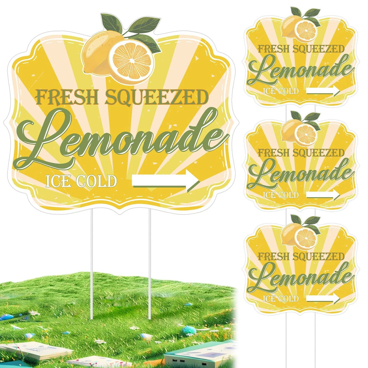 4 Pcs Lemonade Stand Arrow Sign 13.7'' x 11.8'' Summer Yard Sign