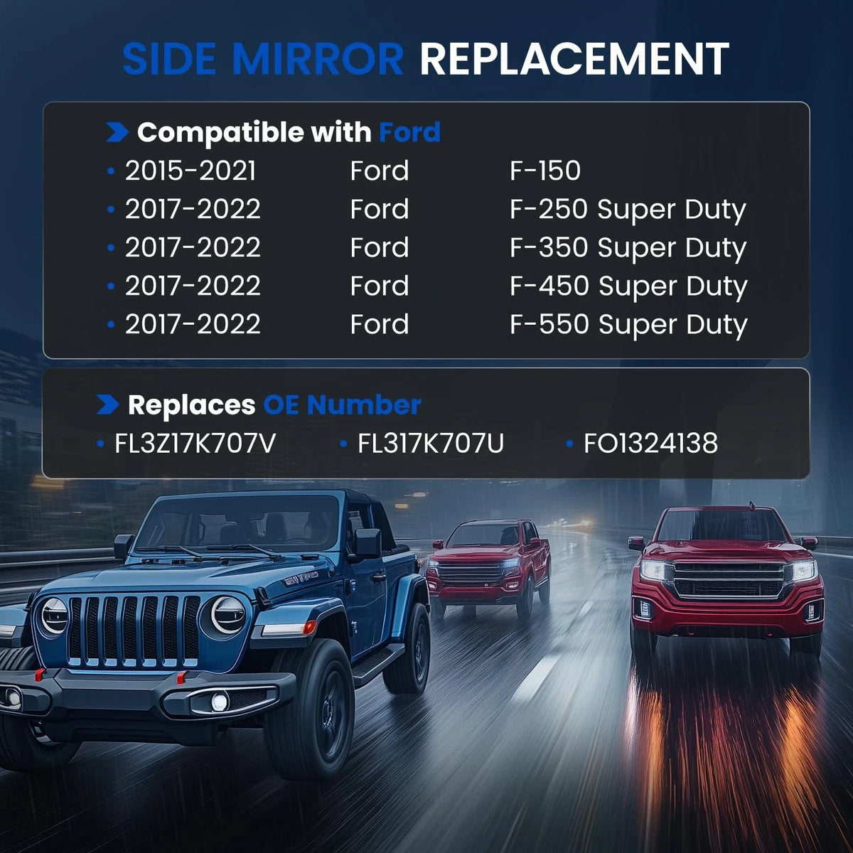 Heated Left Lower Tow Mirror Glass for Ford F-150 (2015–2021) & F-450/F-550 (2017–2019)