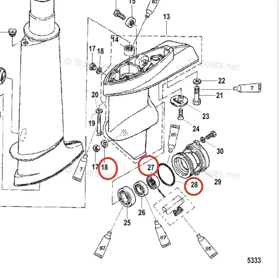 Lower Unit Oil Seal & O-Ring Set for Mercury 4/5/6HP (N/A) 26-16130 25-16131