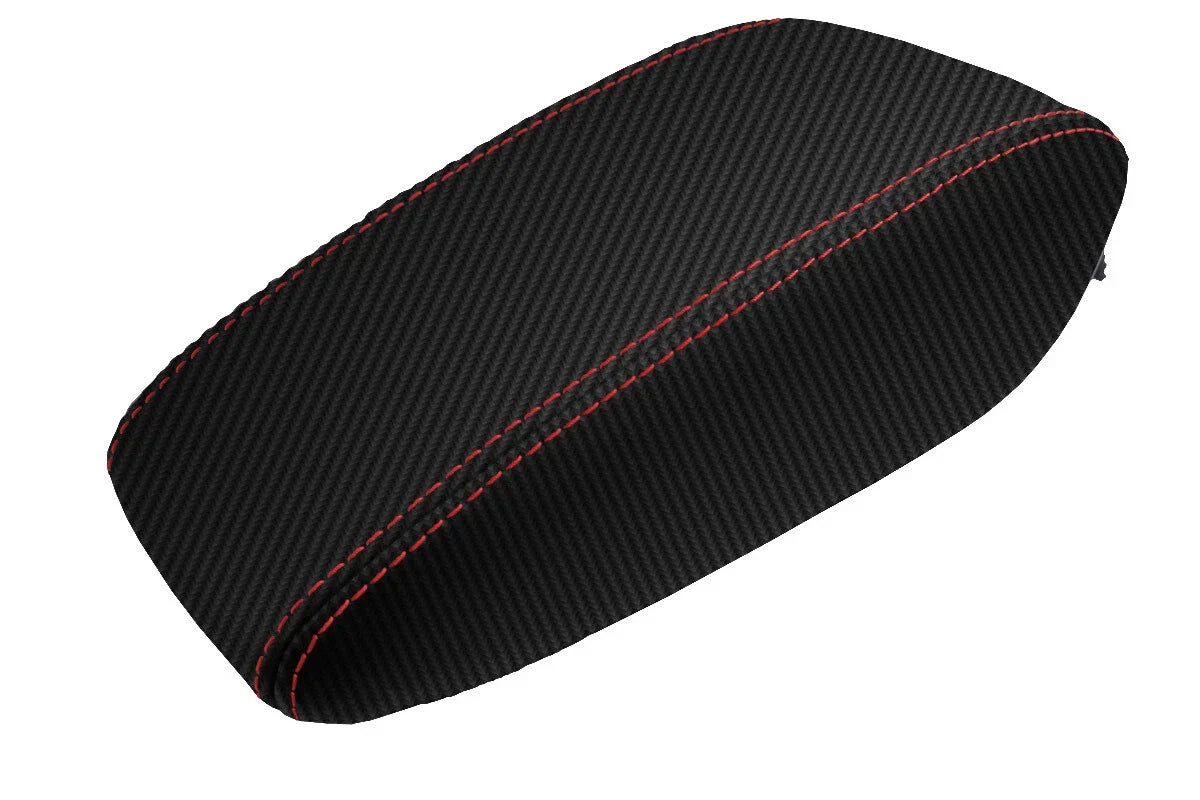 Console Lid Armrest Cover for Chevrolet Cruze (2016–2018) Carbon Fiber Red Stitch