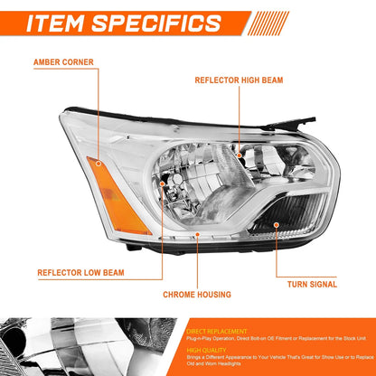 Right Side Chrome Housing Amber Corner Headlight for Ford Transit 150-350 (2015–2023)