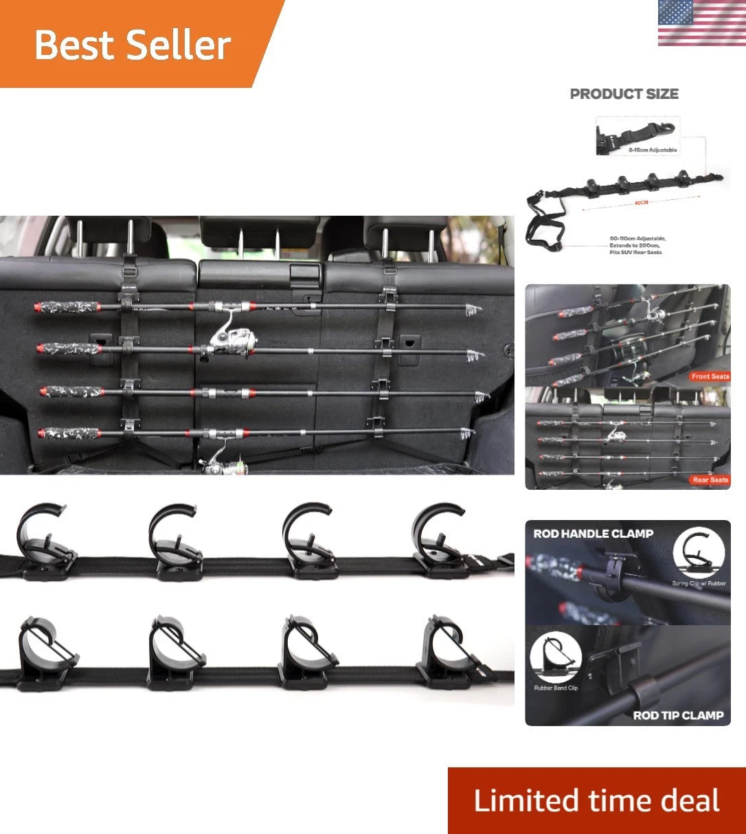 4-Rod Holder for Cars - Secure Grip Fishing Gear Organizer