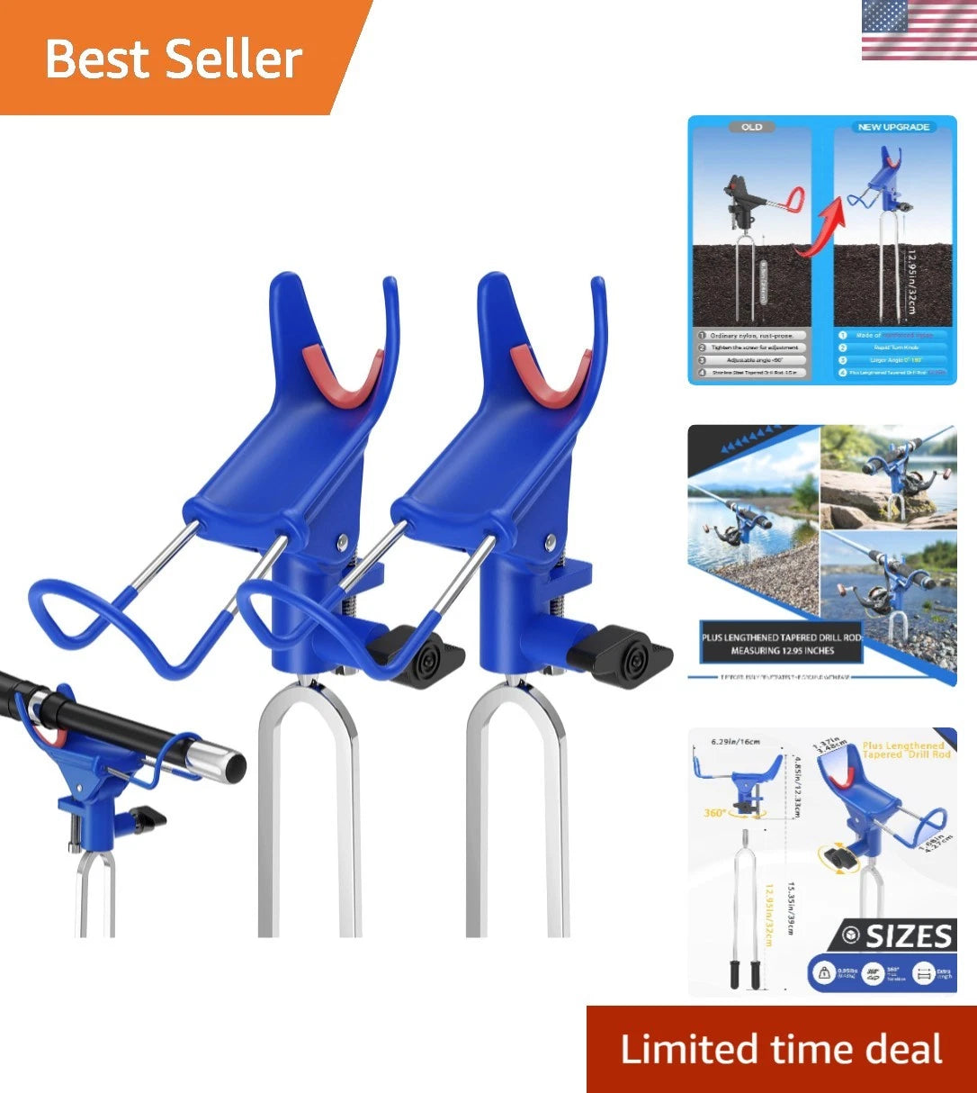 2X Fishing Pole Holders - Long Drill Stake & U-Shaped Design