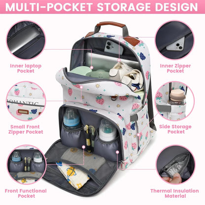 Diaper Bag Backpack for Baby (Large, Berry White)