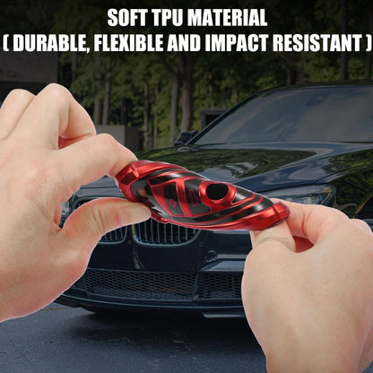 Car Key Fob Cover for BMW 1 2 3 4 5 6 7 Series (TPU Black Red)