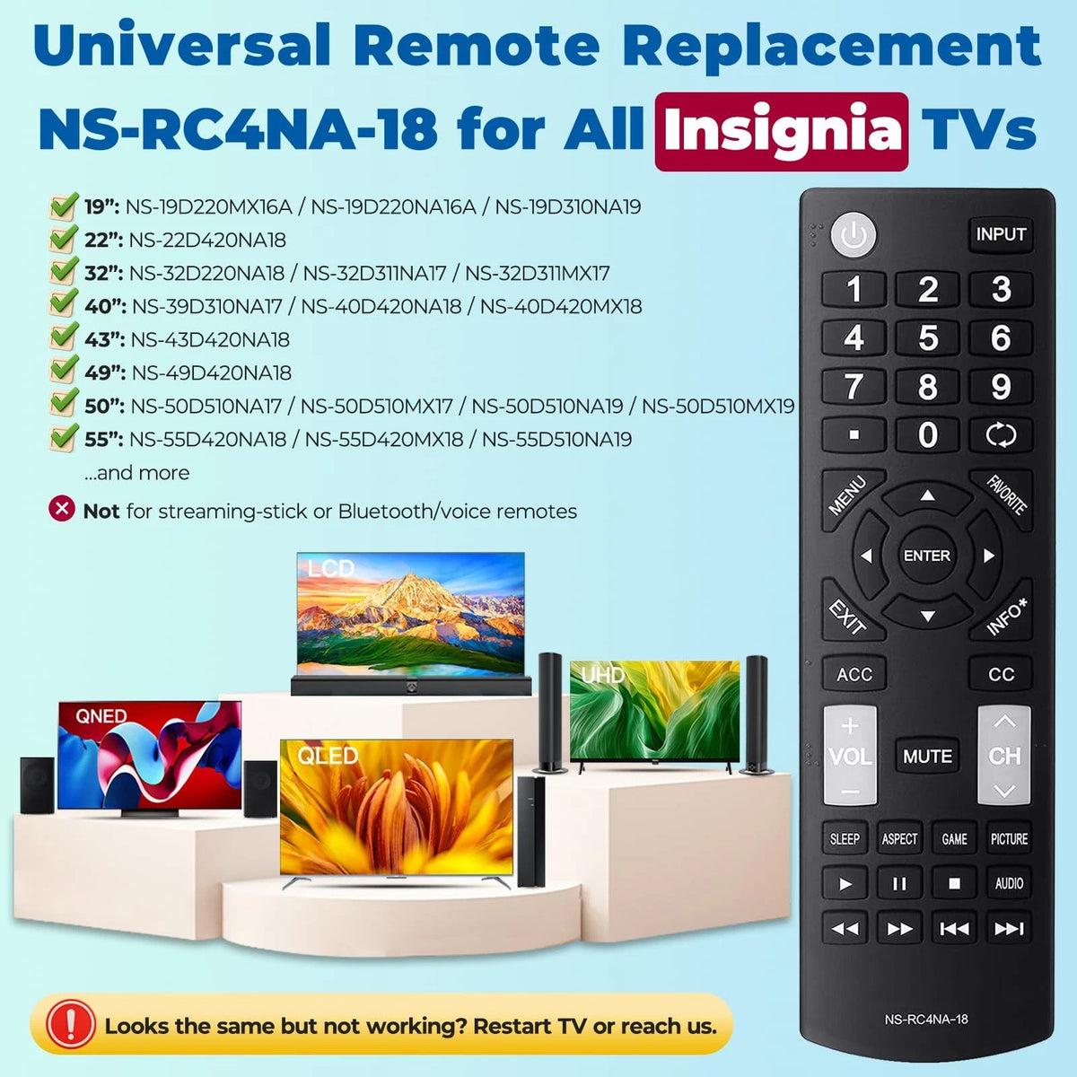Replacement TV Remote for Insignia (Universal Control)