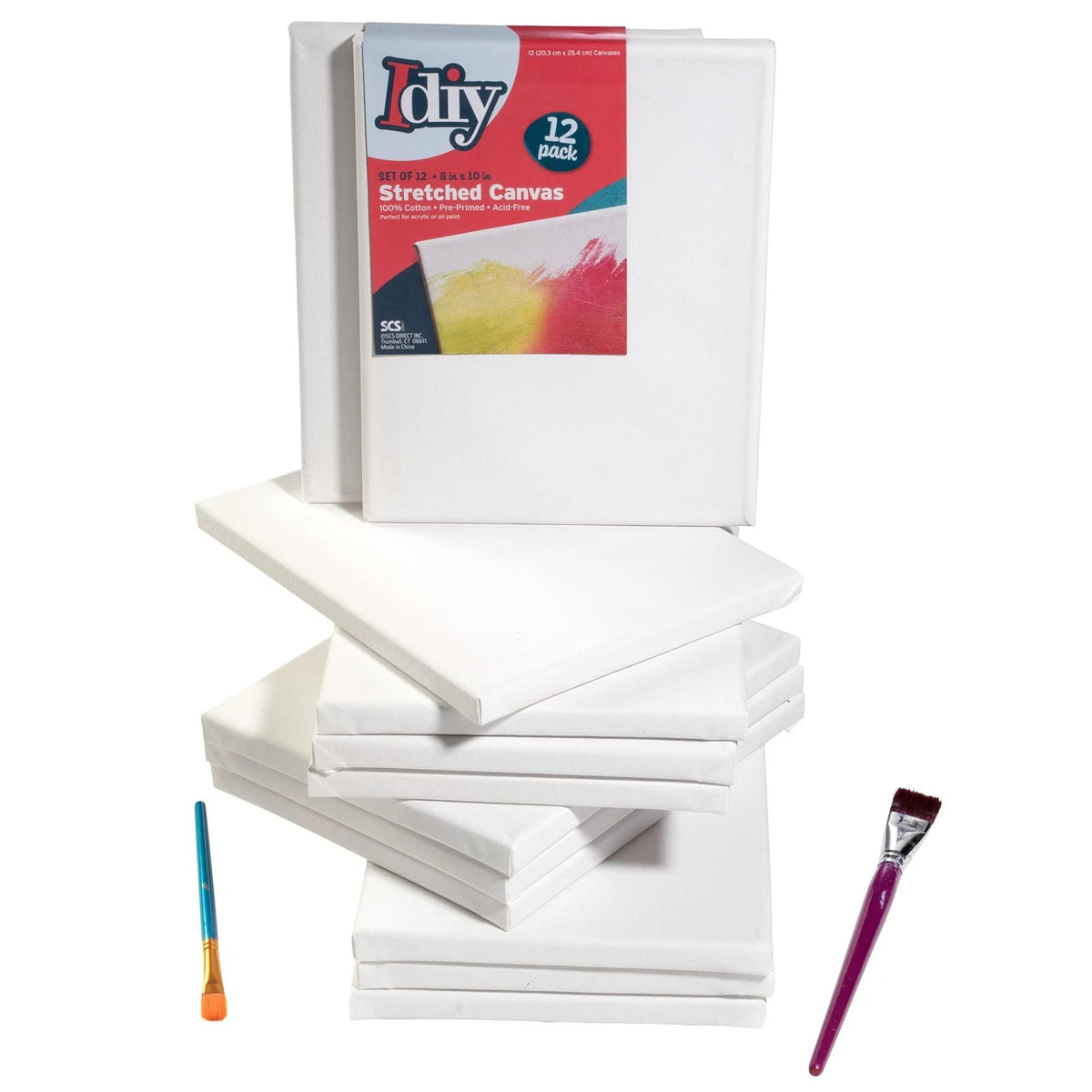 Set of 12 Stretched Canvas Boards 8 x 10 - Classic White Blank
