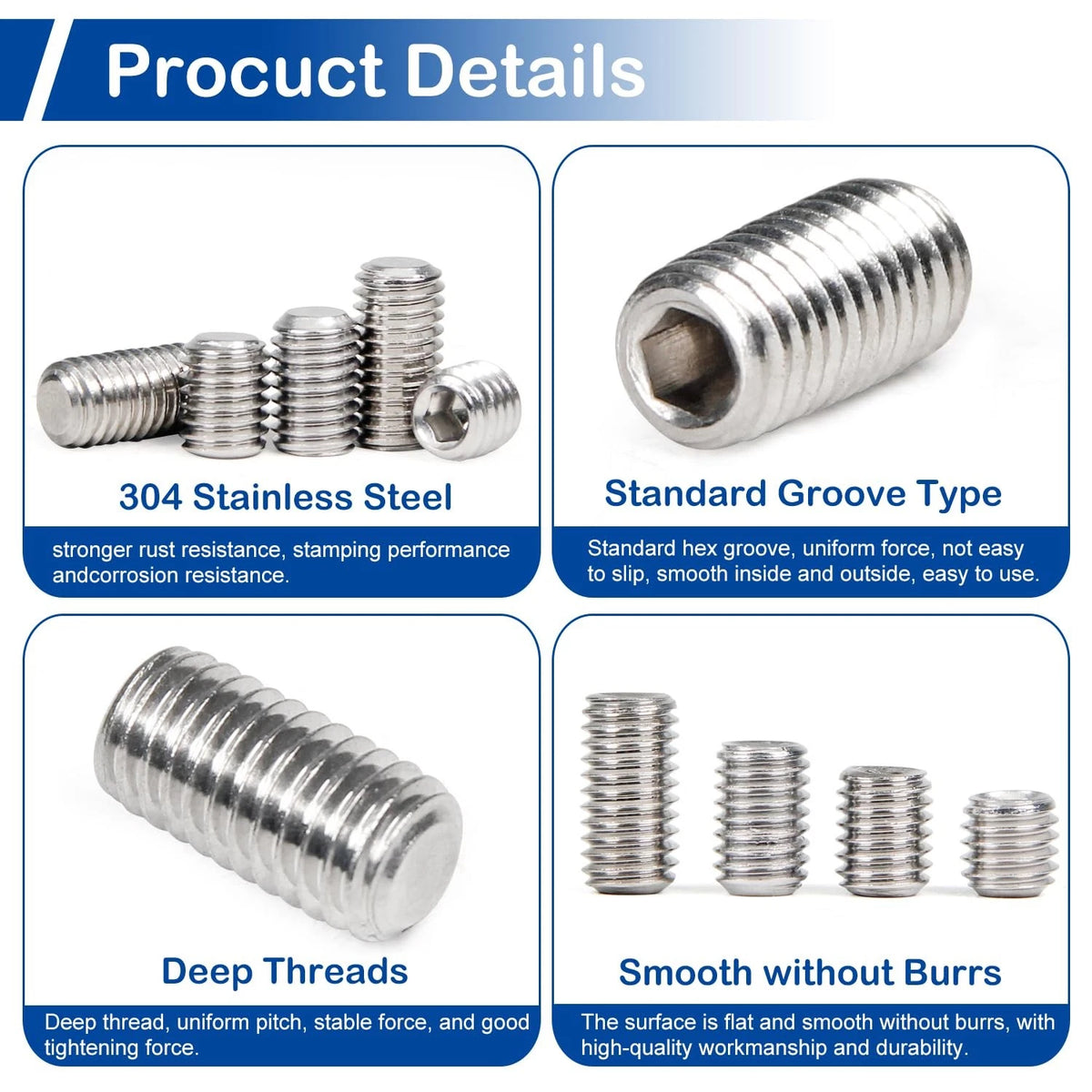 300Pcs Metric Set Screws Assortment Kit M3 M3-M8 x 3-16mm