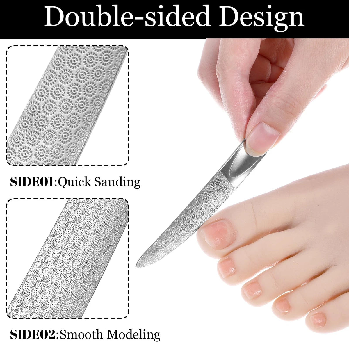 Curved Nail File for Toenails (4.9 Inch, Stainless Steel, Double-Sided)